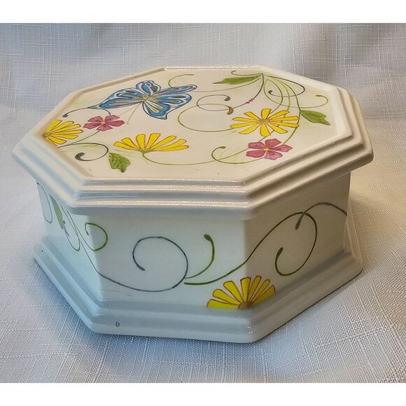 Ceramic Glazed Butterfly Octagon Ring/Jewelry Box/Trinket Box/Stash Box Artist S - Picture 11 of 11